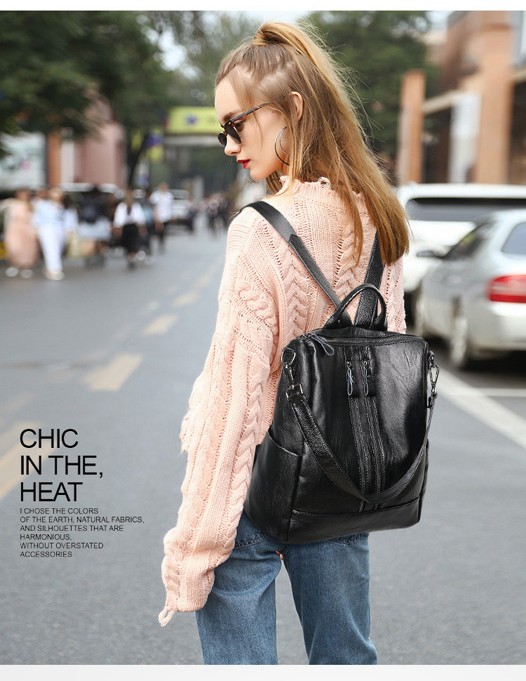 Canvas Backpack Casual - المرأة حقيبة جلدية ناعمة مدرسة سوداء