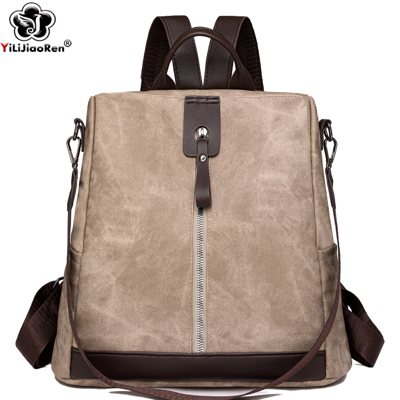 Leather Backpack Vintage - حقيبة ظهر عصرية مضادة للسرقة للنساء